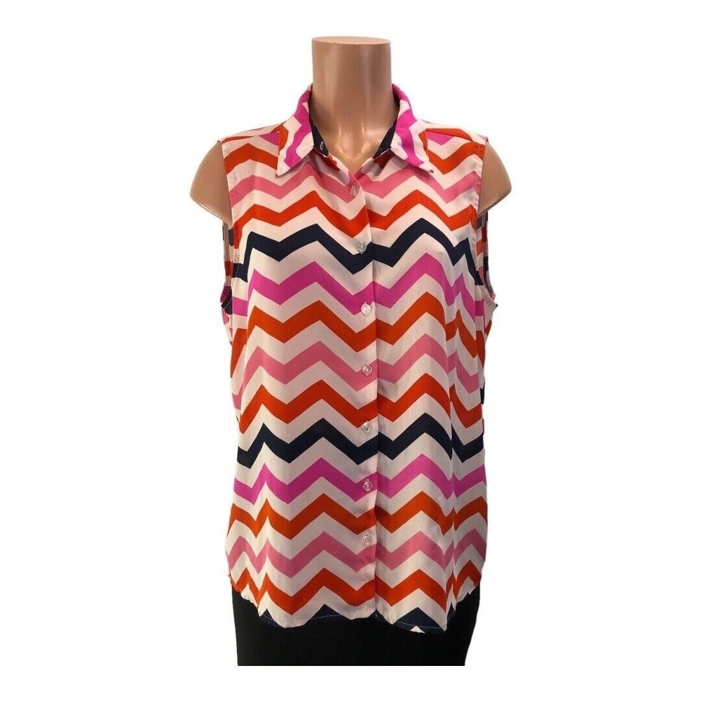 New Direction Size XL tunic blouse flowy Pink/white floral sleeveless v …